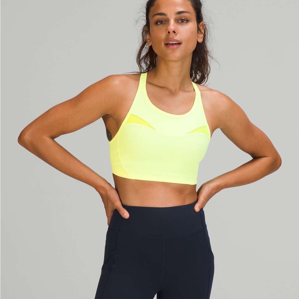 Lululemon Ribbed-Mesh High-Neck Bra *Medium Support, B/C Cup -Highlight Yellow